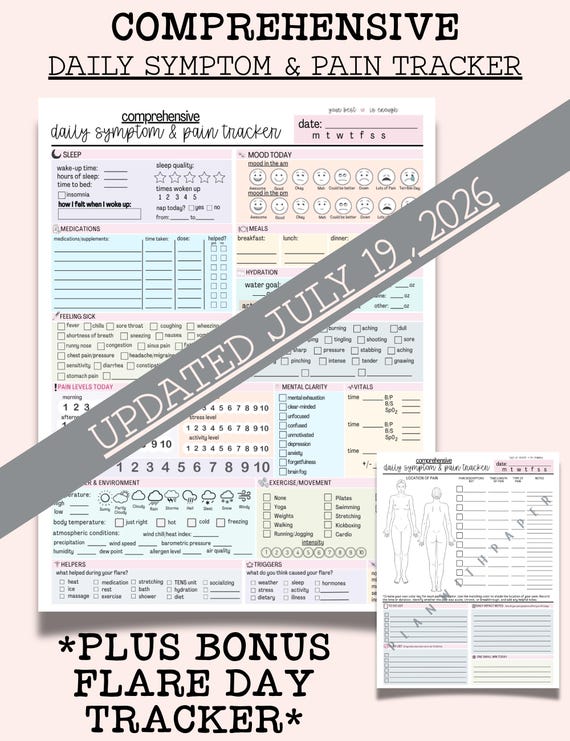 Chronic Pain & Symptom Journal | Comprehensive Pain Tracker Printable | Fibromyalgia Planner | Chronic Illness Tracker | Medical Binder PDF