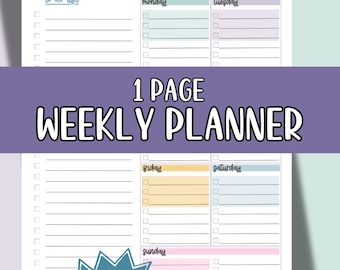One Page Weekly Planner for Planner with a To Do List