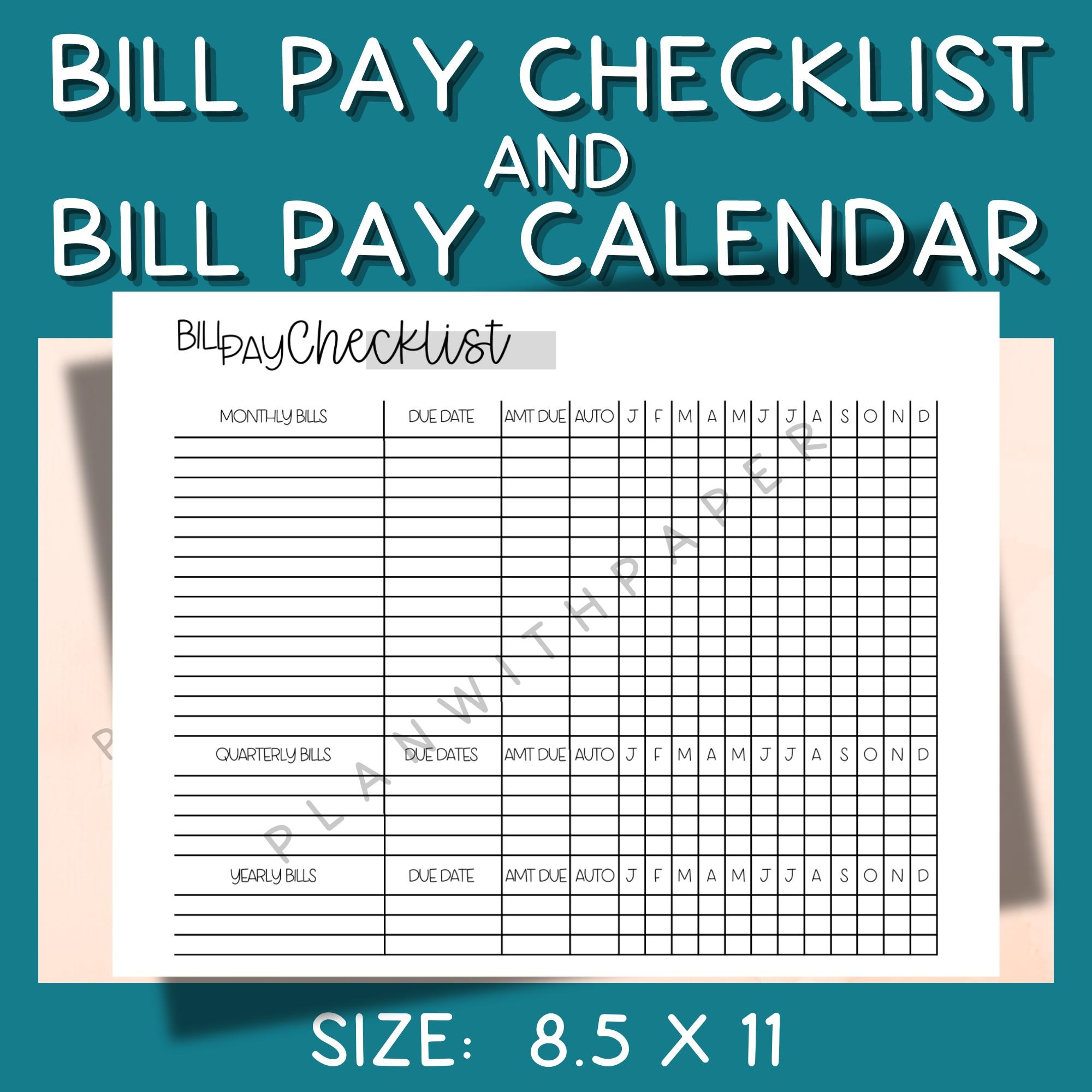 Debt Checklist.pdf Bill Pay Checklist Calendar Printable | Monthly Organizer | Debt ...