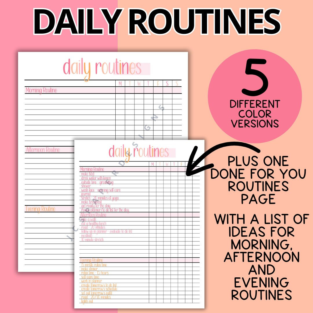 Daily Routine Chart Morning Afternoon Evening Checklist Printable ...