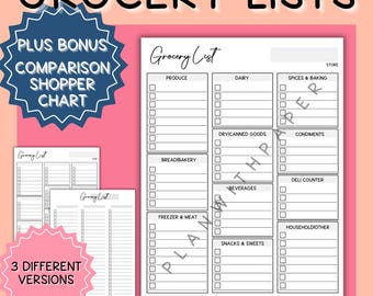 Grocery List Printable Template | Shopping Comparison Instant Download