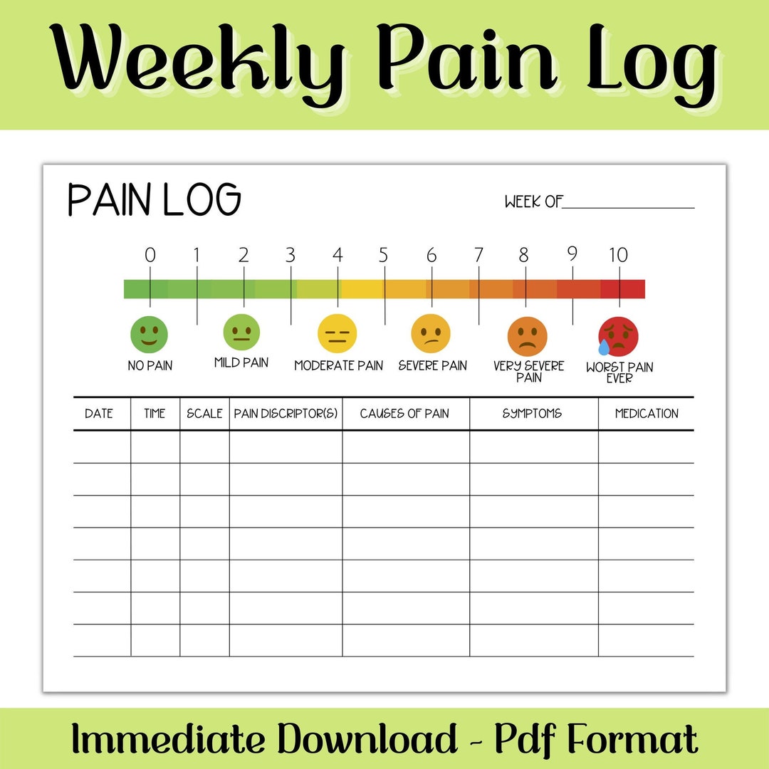Minimalist Pain Log, Daily Weekly Monthly Pain Tracker, Fibromyalgia