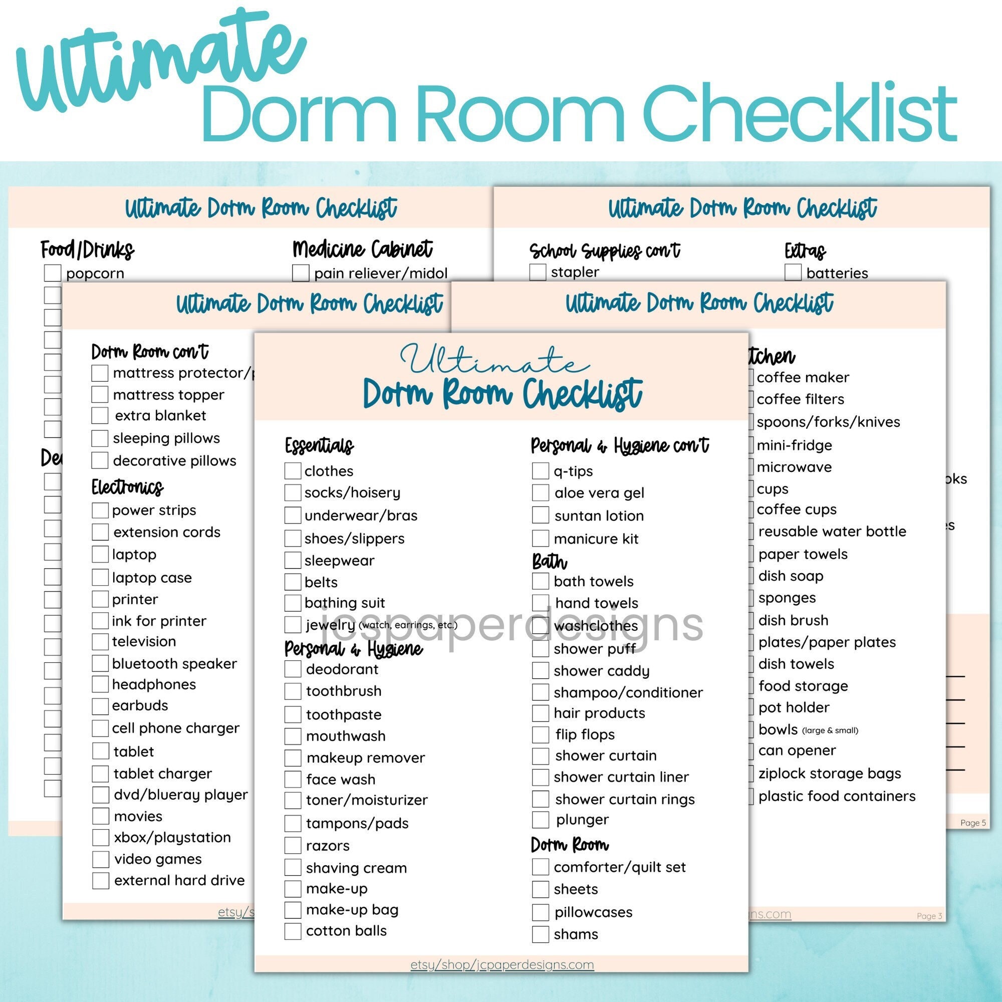 Ultimate College Dorm Room Checklist College Freshman First - Etsy