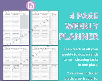 Weekly Daily Planner: 4-Page Schedule, To-Do List (PDF)