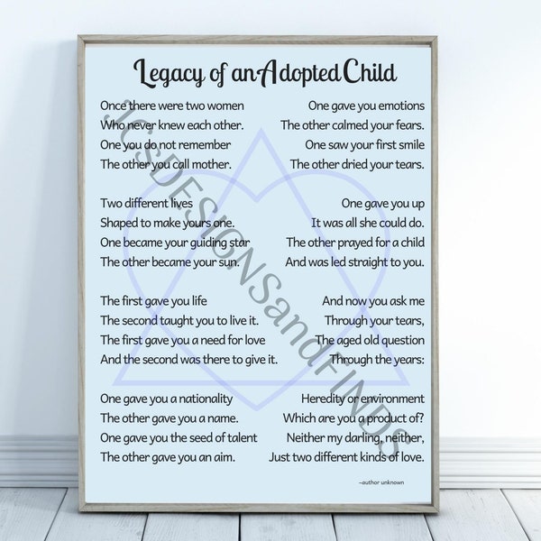 Legacy of an Adopted Child - Printable - Digital Download - Baby Boy - Adoption Gift - Adoption Art - Adopted Child - Wall Art