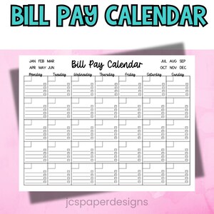 Bill Pay Calendar Printable | Monthly Organizer | Debt Tracker | Budget Planner PDF image 2