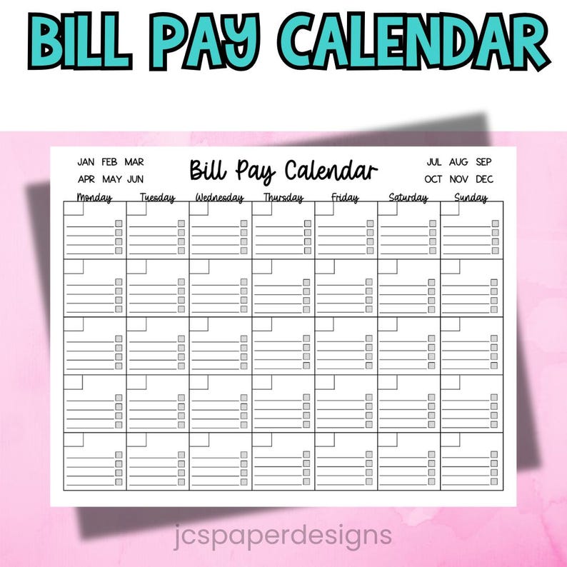 Bill Pay Calendar Printable | Monthly Organizer | Debt Tracker | Budget Planner PDF image 2