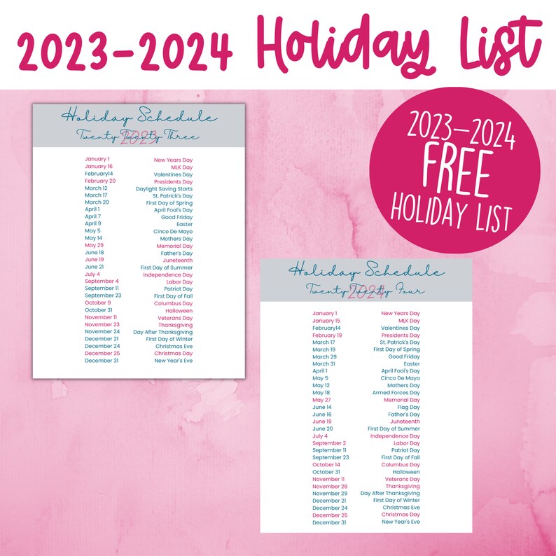 2023 2024 Yearly Calendars Year at a Glance 2023 2024 US Etsy Canada