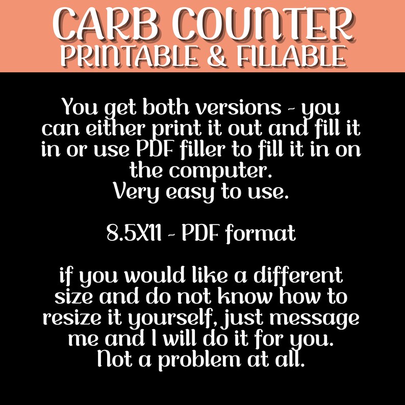 Carb Counter, Fillable Printable, Carbs Tracker. Keto Diet Tracker ...