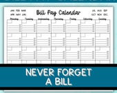 Bill Pay Calendar Printable | Monthly Organizer | Debt Tracker | Budget Planner PDF
