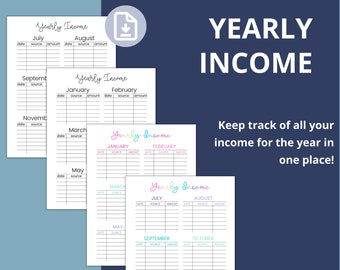 Yearly Income Tracker: Monthly Budget Financial Log (Digital Download)
