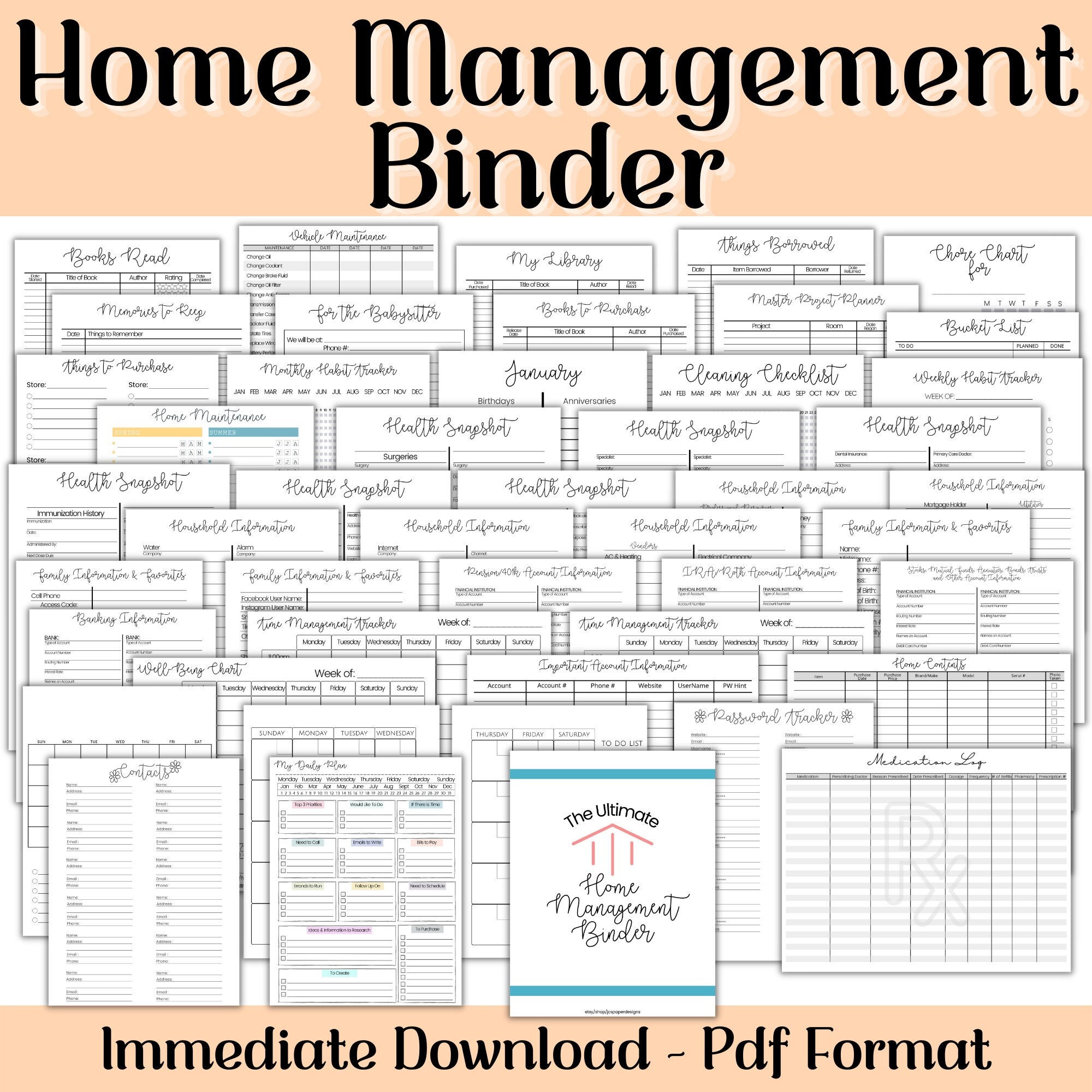 Household Planner Home Management Organizer, Organization Printable, Happy Planner Insert
