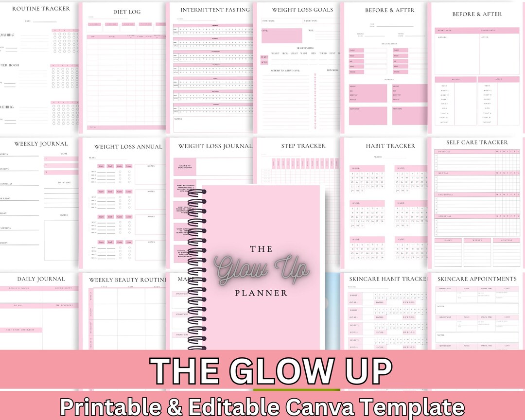 Glow up Planner Digital Journal for Self Care Daily Routine Tracker ...