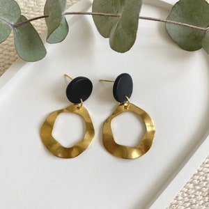 Statement earrings black gold | hammered | Ring | Brass | Hanging earrings | polymer clay | special gift girlfriend wife