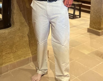Pantalones de cáñamo con trabillas para cinturón y cremallera, bolsillo para monedas, cuatro bolsillos, 100 % cáñamo