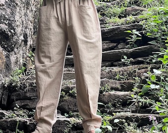 Hemp Chino Pants with Elastic Drawstring Waist and Deep Front Pockets, 100% Hemp