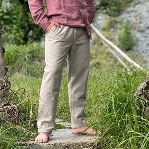 Hemp Beach Pants With Elastic Waist and Drawstring, Four Pockets, 100% Hemp