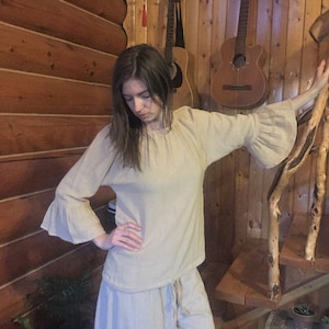 Womens Hemp Shirt with 3/4 Sleeve, 100% Hemp, Womens Peasant Shirt