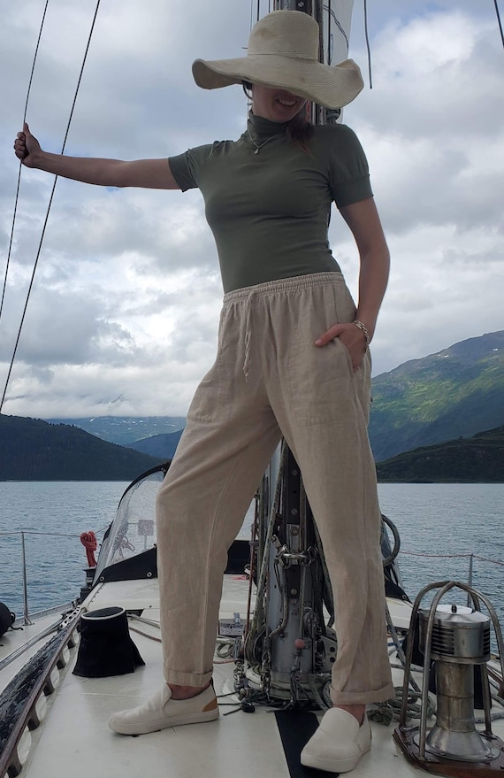 Womens Hemp Pants, Hemp Drawstring Lounge Pants, Womens Travel Pants, Womens Boho Hippie Pants,Breathable Ecofriendly Sustainable Hemp Pants