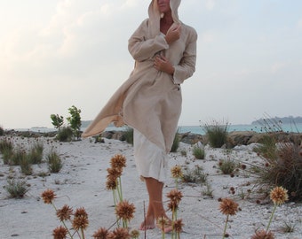 Eco Hemp Hooded Poncho Wrap: Unisex, Cozy, Lightweight with Pockets - Sustainable Fashion, Boho Chic Hooded Poncho, Hooded Festival Coat