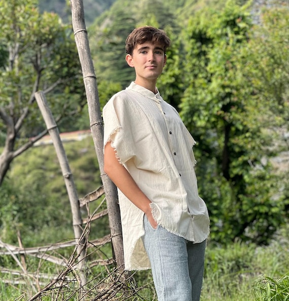 Bamboo Cotton Button up Short Sleeve Shirt in White, 100 Bamboo Cotton Button up Short Sleeve Shirt in White, 100