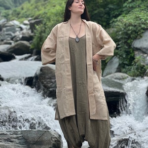 Hemp Kimono Robe with Deep Front Pockets, 100% Hemp