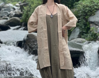 Hemp Kimono Robe with Deep Front Pockets, 100% Hemp