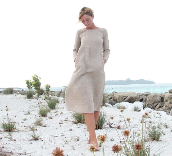 Hemp Long Sleeve Pullover Dress, Side Pockets, Midcalf Length, 100% Hemp. -  Etsy