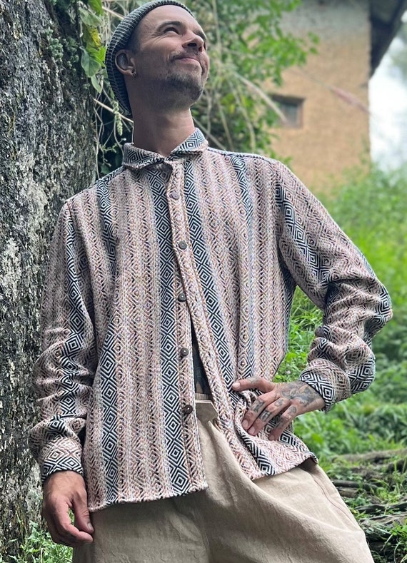 Long Sleeve Button Down Cotton Plaid Shirt • Flannel Work Wear • Thick Cotton Plaid Shirt • Mens Plaid Jacket • Stripped Camping Jacket
