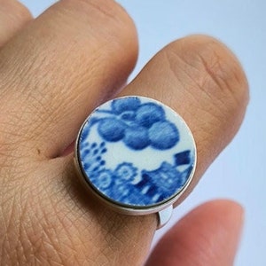 NEW. 925 Silver Adjustable Ring, Blue Willow, Anniversary Gift, Recycled