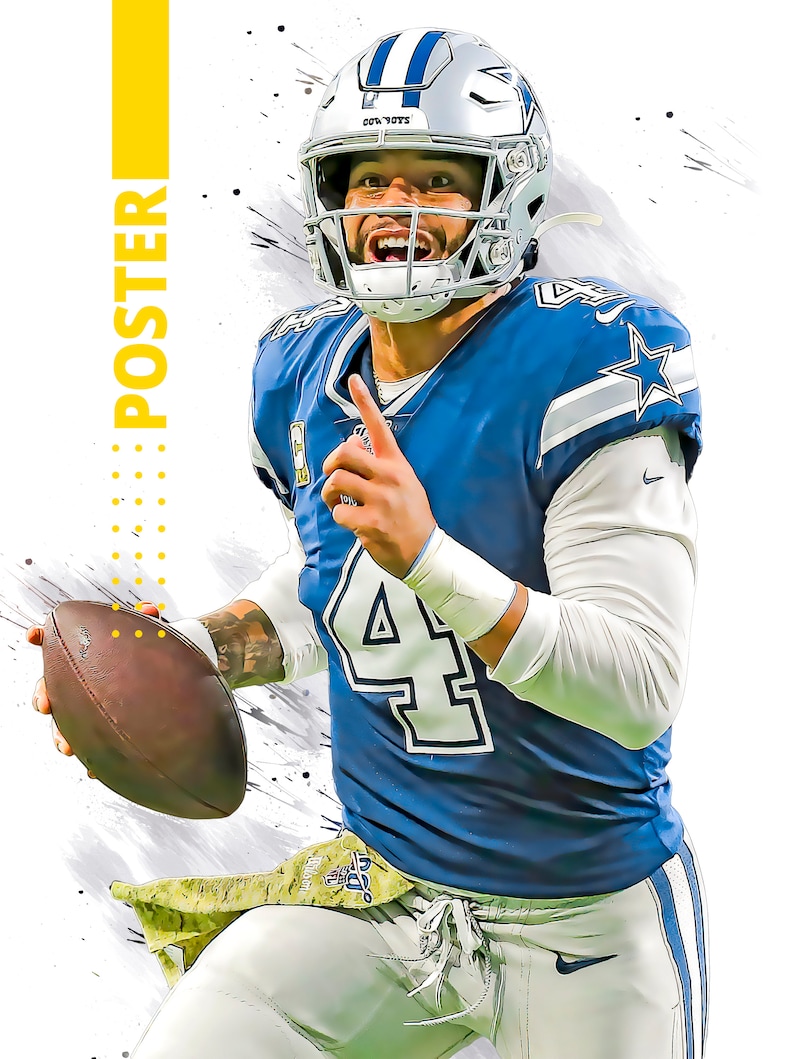 Dak Prescott Poster Dallas Cowboys Poster Print Wall Art Etsy