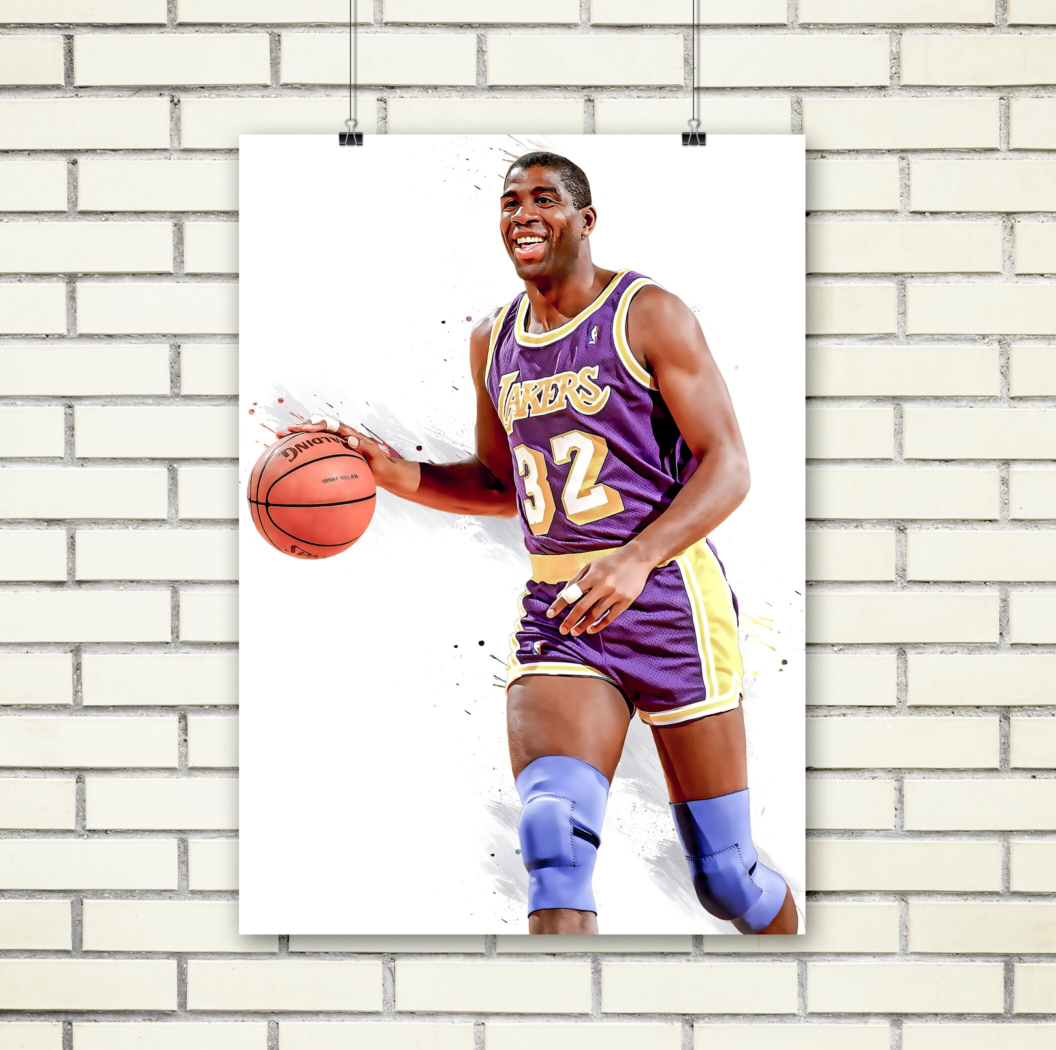 Magic Johnson Poster Canvas Framed Sports Wall Art Etsy
