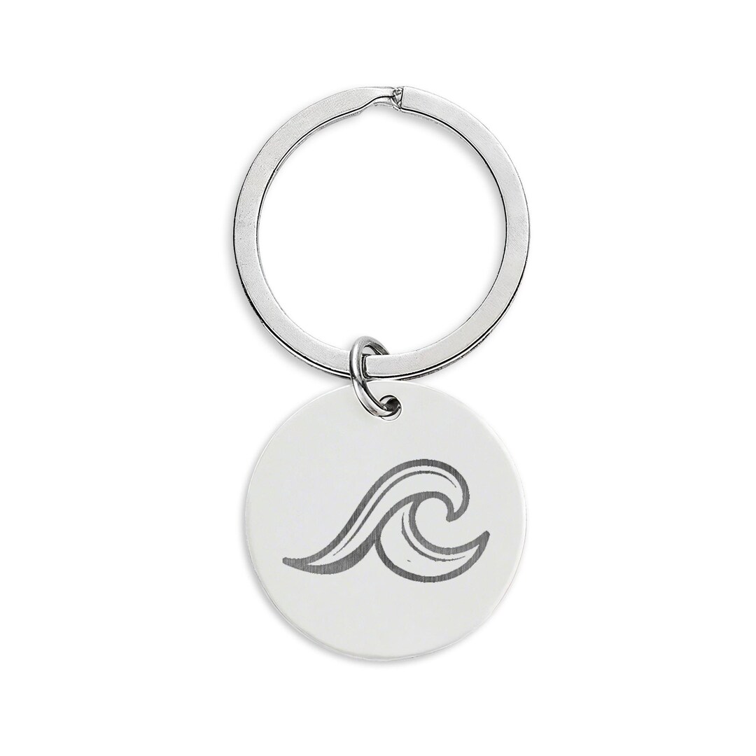 Wave Engraving Stainless Keychain | Round Metal Keyring - Etsy