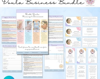 Doula Business Templates Bundle, Fully Customizable in Canva, Birth Service Kit, incl. Business Cards, Birth Plan, Questionnaire, FAQ