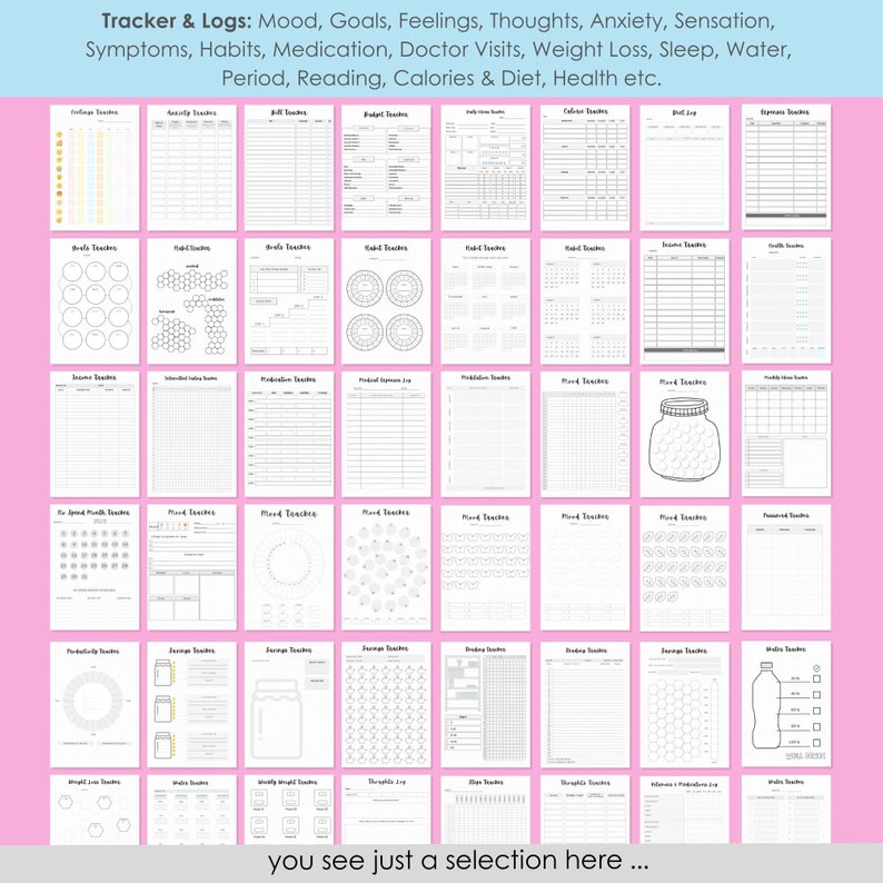 Pre-made Bullet Journal Tracker Log Sheets 77 Dot Grid Undated ...