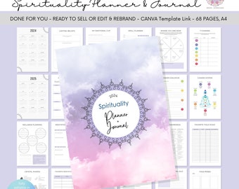 PLR Spirituality Planner & Journal Canva Template | with MRR Master Resell Rights, 68 pages editable in Canva, plr digital planner reseller