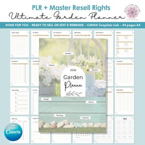 Garden Planner Canva Template | with PLR + MRR Master Resell Rights, 44 pages fully editable Gardening Planner, Done for you - ready to sell