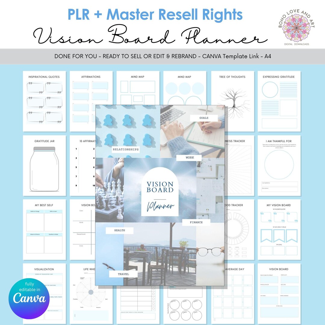 PLR Vision Board Planner Canva Template | with MRR Master Resell Rights ...