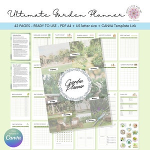 Gardening Planner Printable Garden Planner 42 Pages Plant Organizer and Journal, Gardening Logbook, A4 & US Letter + editable Canva template