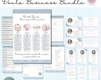 Birth Doula Business Templates Bundle, Editable in Canva, Birth Service Kit, incl. Business Cards, Birth Plan, Questionnaire, FAQ and more