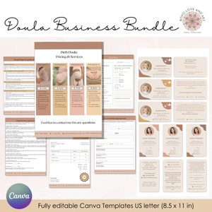Doula Business Templates Bundle, Fully Editable in Canva, Birth Services Kit including Business Cards, Birth Plan, FAQ and more