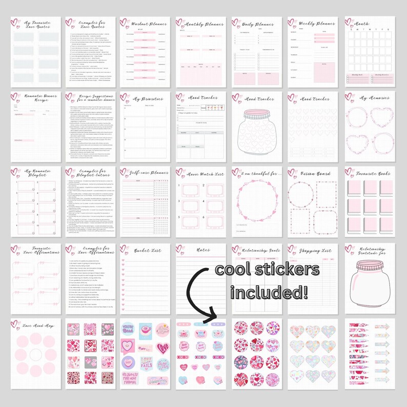 Premade Bullet Journal Pages, Love and Relationship Special, 36 Pages ...