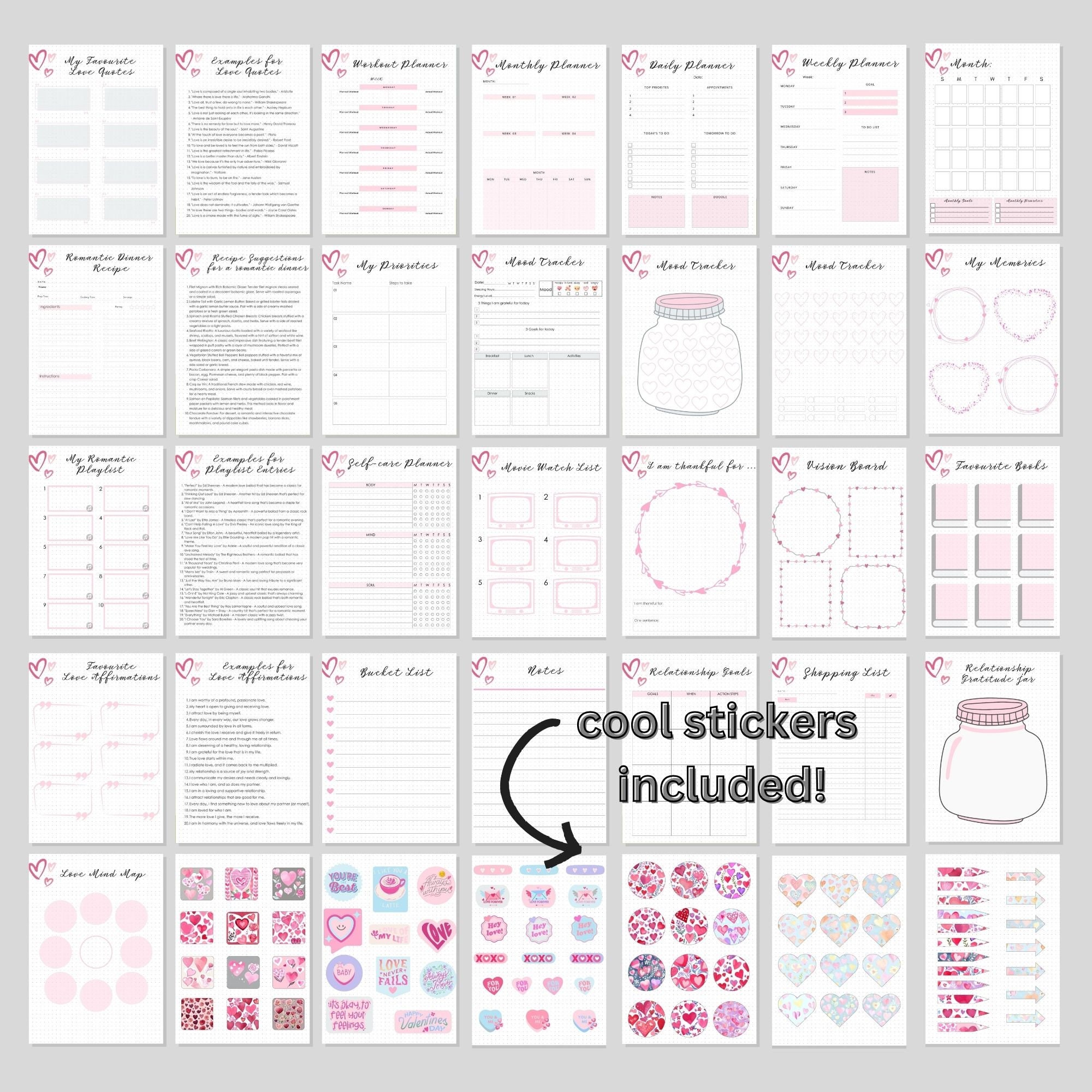 Premade Bullet Journal Pages, Love and Relationship Special, 36 Pages ...