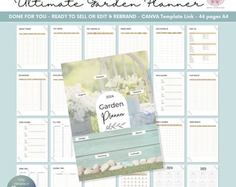 PLR Garden Planner Canva Template | with MRR Master Resell Rights, 44 pages fully editable Gardening Planner, Done for you - ready to resell