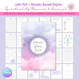 PLR Spirituality Planner & Journal Canva Template | with MRR Master Resell Rights, 68 pages editable in Canva, plr digital planner reseller