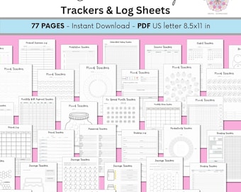 Pre-Made Bullet Journal Tracker + Log Sheets | 77 dot grid undated printable Journal Pages for Bullet Journaling | Instant Download PDF