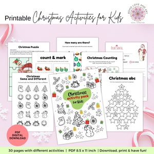Christmas Activities for Kids 30 Printable pages, Christmas Activity Bundle for Kids, Christmas Coloring pages, Christmas Games PDF 8.5x11