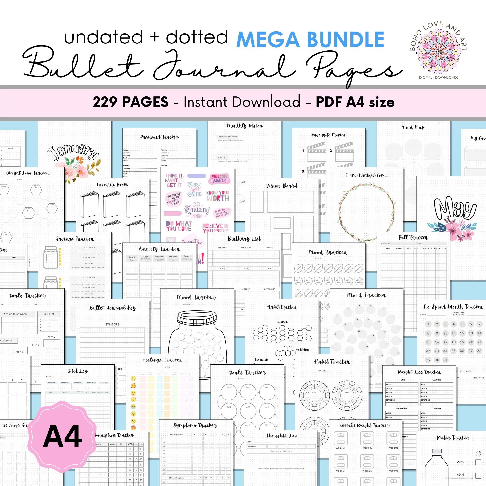 Premade Bullet Journal Dotted 220 Pages A4 Size Full Year Life Planning ...