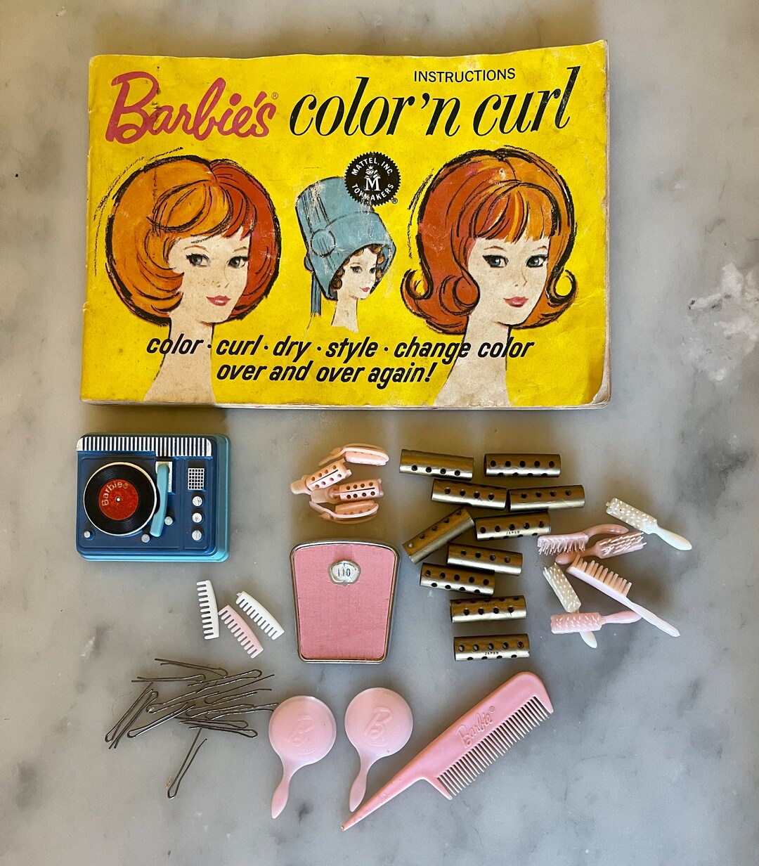 1960s VINTAGE BARBIE ACCESSORIES Record Player. Hair Combs, Brushes