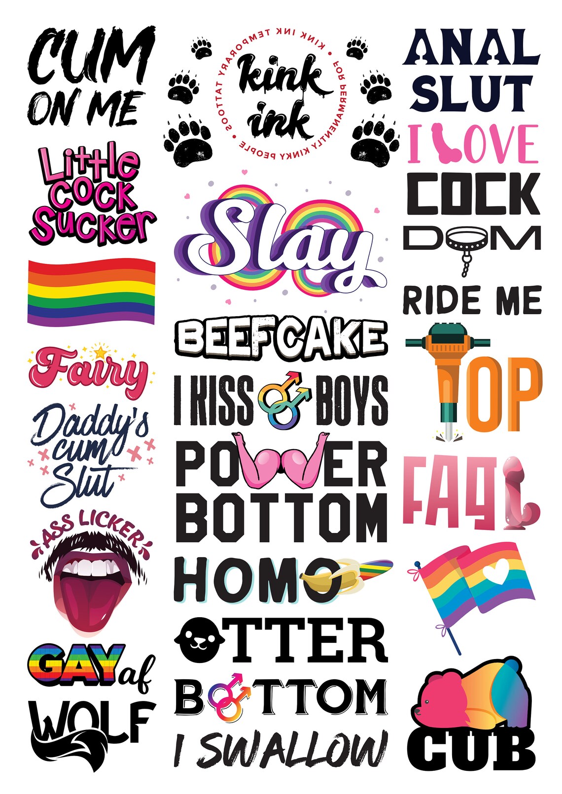 114 Kinky Gay Pride Temporary Tattoos By Kink Ink Adult Etsy Uk 4077